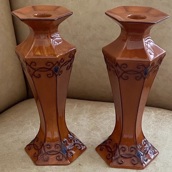 Set of 2 Ceramic Candlestick Holders Treasured Home Deb Hrabik for Demda… - Picture 1 of 5